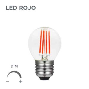 Bombilla esférica LED ROJO Filamento 4W E27 Regulable DIM