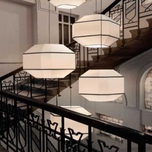 Lámpara suspendida Bauhaus pantalla algodón