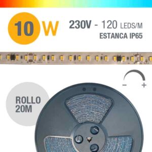 Tira LED 10W 230VAC Regulable DIM IP65 - Rollo 20 Metros