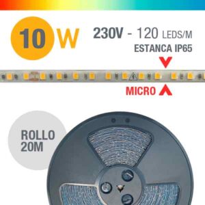 Tira LED Micro 10W 230VAC Regulable DIM IP65 – Rollo 20 Metros