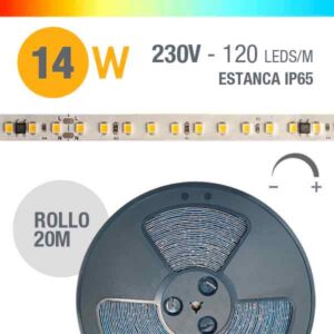 Tira LED 14W 230VAC Regulable DIM IP65 - Rollo 20 Metros