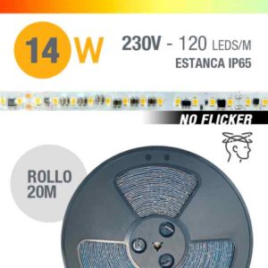 Tira LED No Flicker 14W 230VAC Regulable DIM IP65 - Rollo 20 Metros