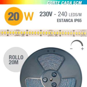 Tira LED 20W 230VAC Regulable DIM IP65 – Rollo 20 Metros 5CM CUT