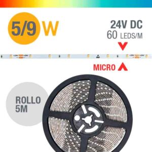 Tira LED Micro 4.8W y 9.6W 24V IP20 – Rollo 5 Metros